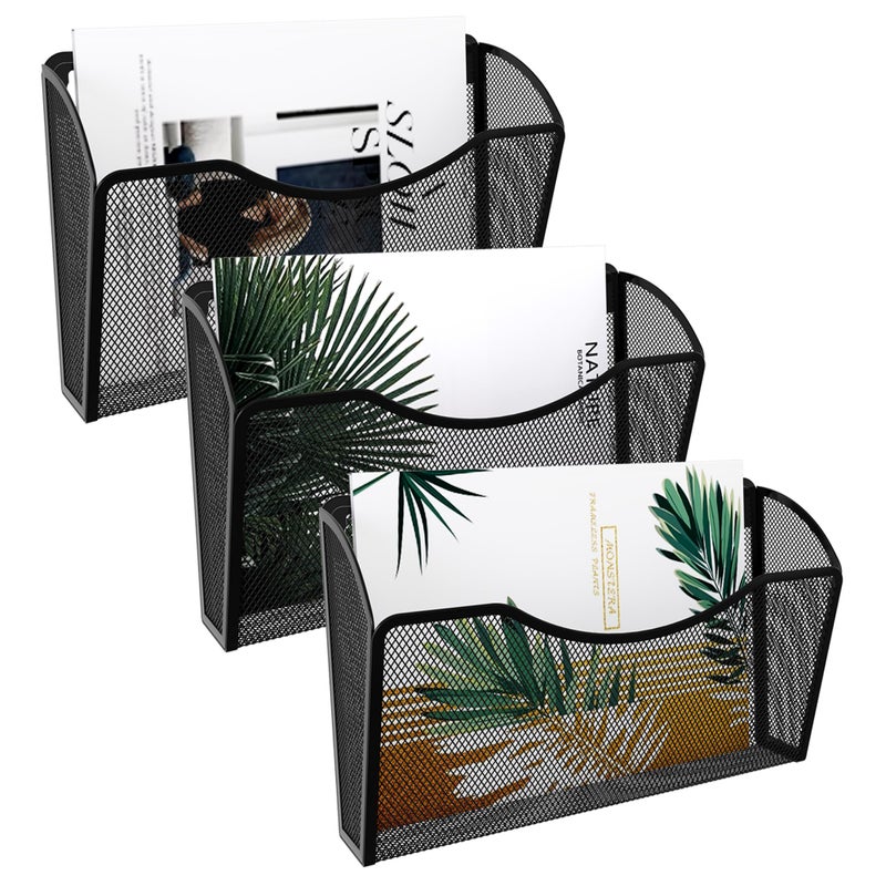 EasyPAG 3 Single Pocket Wall File Organizer, Mesh Hanging File Folder Organizer for Letter/A4 Size Folders, Wall Mounted Vertical Mail Holder for Paperwork, Office, Home, School, Black - Image 1